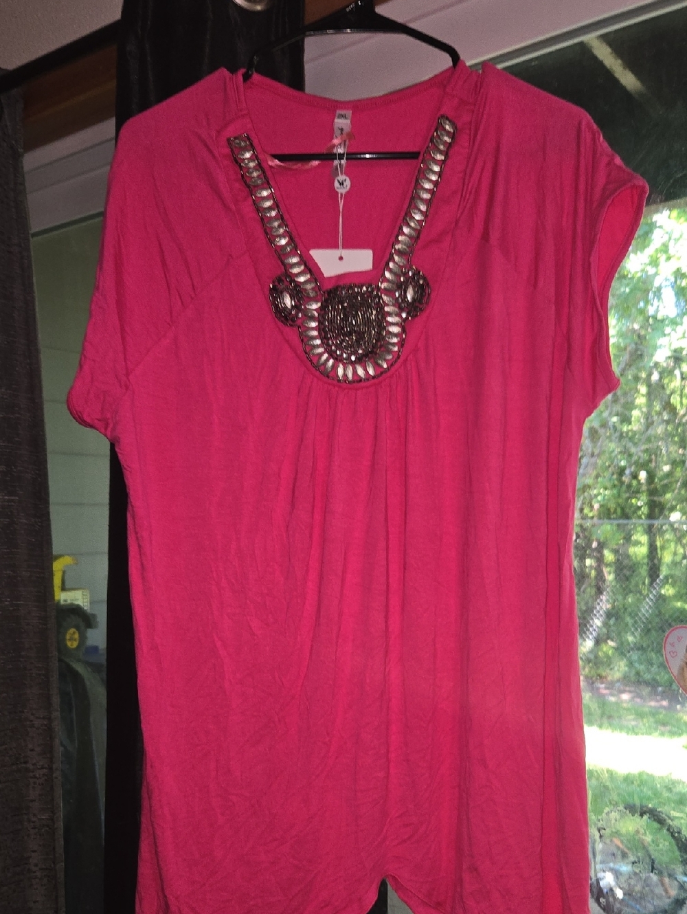 White Mark Hot Pink Embellished Neck Tunic